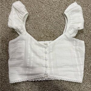 Aerie Cream Ruffled Crop Blouse